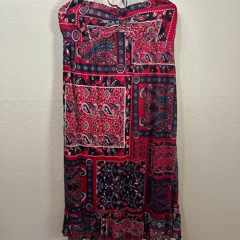 Paisley Print Red and Navy Blue Dress